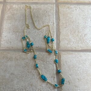 Kendra Scott Long Gold and Turquoise Necklace